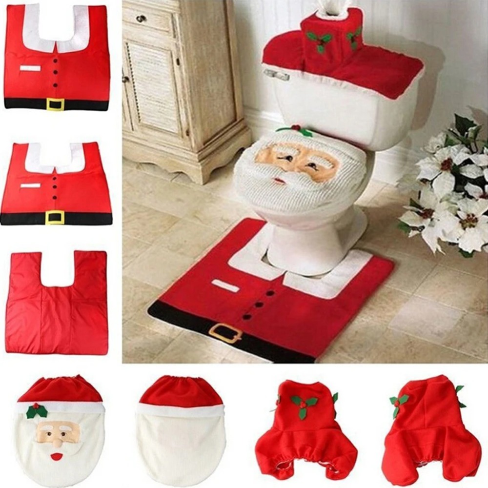 Home Bathroom Mats - Penutup Dudukan Toilet Natal yang Lucu,