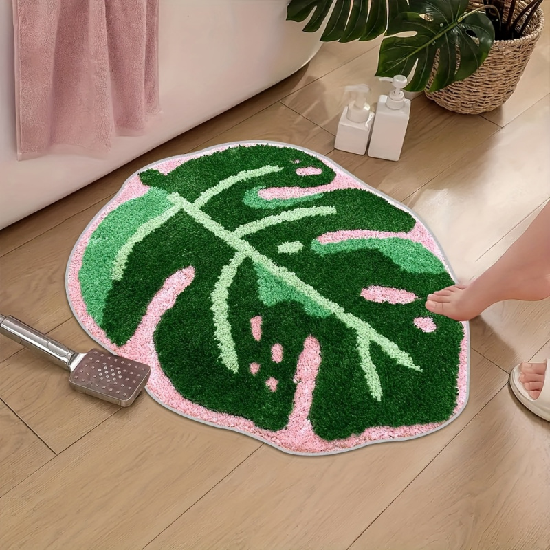 Zara Home Bathroom Mat - VIKAMA Karpet Mewah Daun Tropis Merah